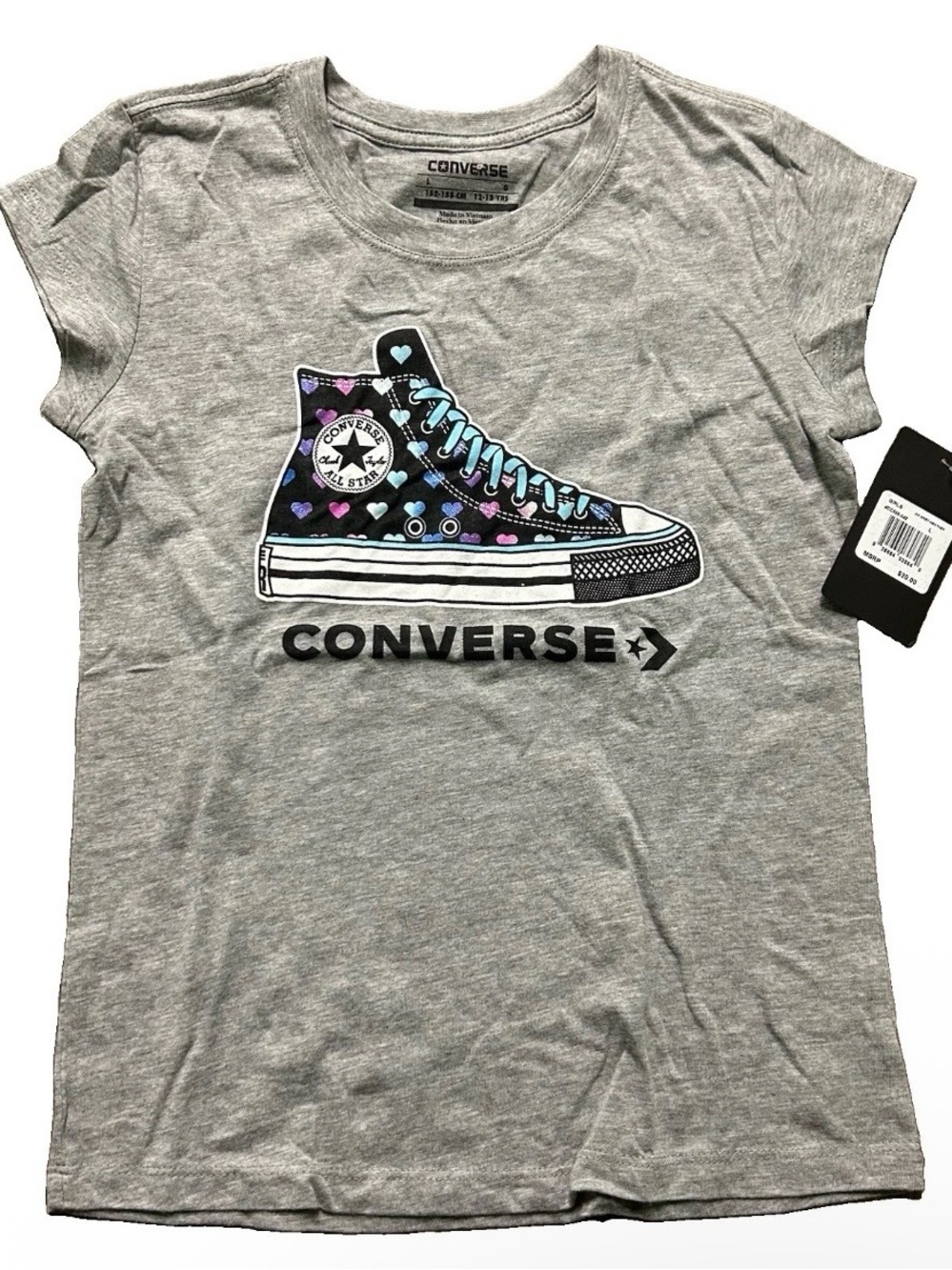 Girls Converse Grey Short Sleeve Top Shirt Size Large (12/13Y)